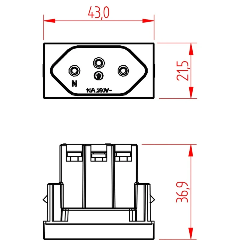 MÓDULO TOMADA 2P+T 10A/250Vca ENGATE CONVENCIONAL BRANCO BRILHO - MEC-TRONIC