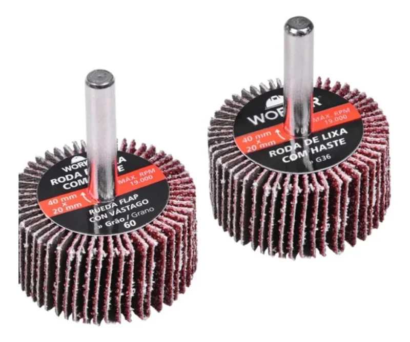 JOGO DE LIXAS COM HASTE PARA FURADEIRA FLAP 3 PEÇAS - WORKER