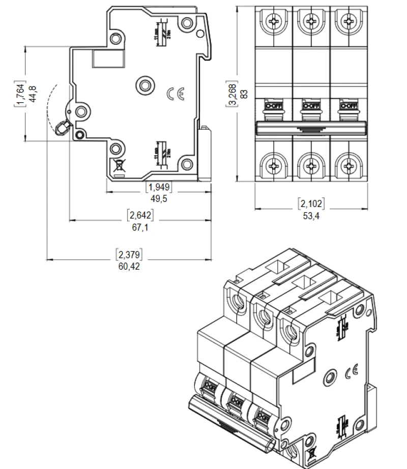 DISJUNTOR DIN TRIPOLAR CURVA C 16A MDWP-C16-3 3KA - WEG