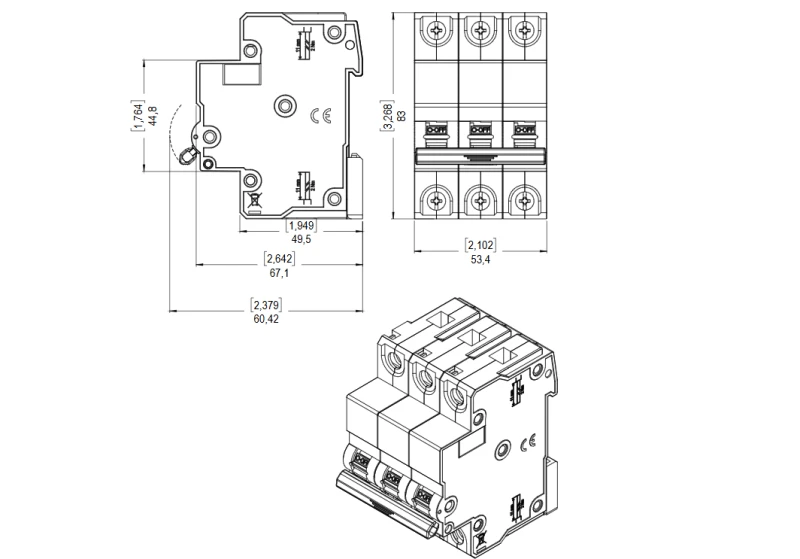 DISJUNTOR DIN TRIPOLAR CURVA C 50A MDWP-C50-3 3KA - WEG