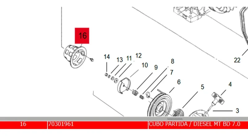 Cubo Partida Para Motor Diesel Mt Bd 7.0hp - Branco